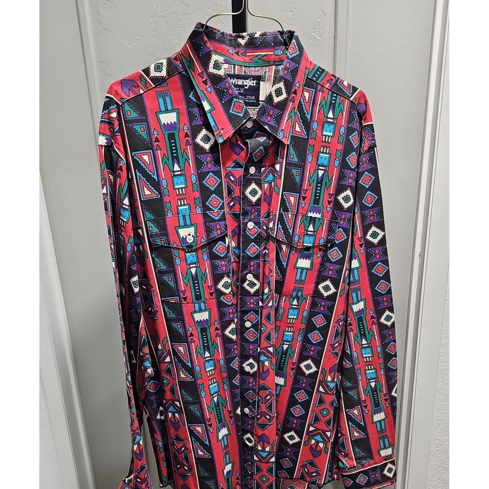 Vtg 90s Wrangler Brushpopper Shirt Men XL Aztec Southwestern Regular Fit NOS